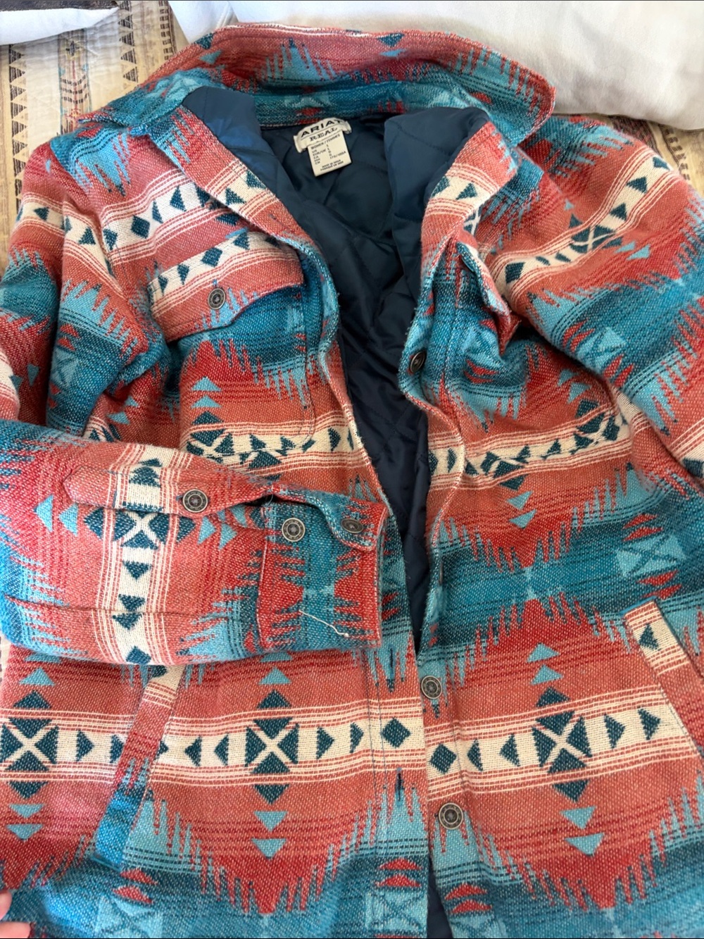 Ariat Aztec-Print Teddy Jacket in Teal & Coral